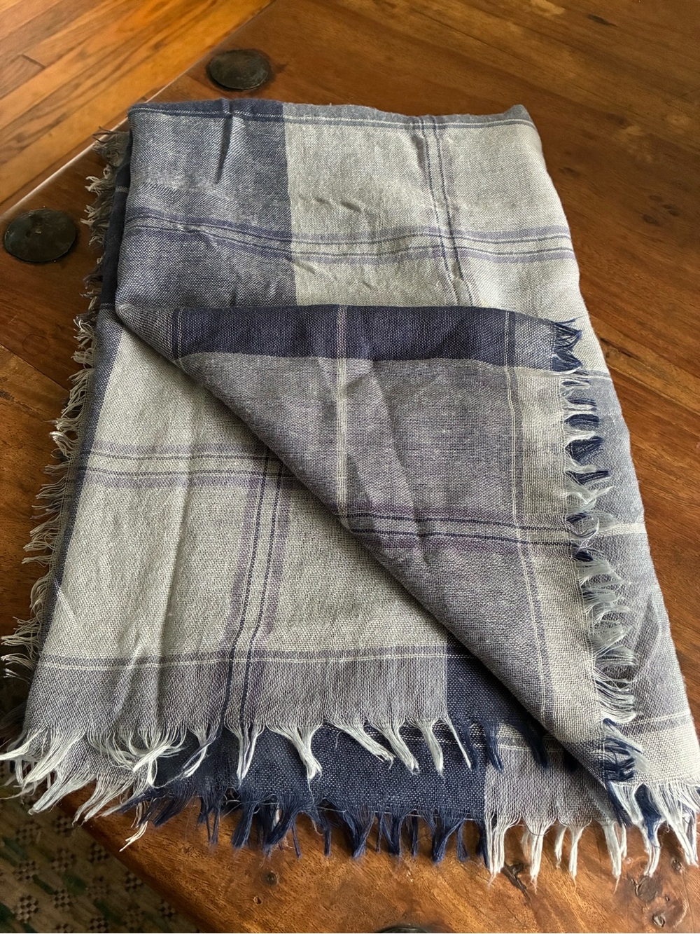 Lane Bryant Navy and Cream Plaid Fringe Scarf